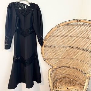 H&M black long lace trim long sleeve dress